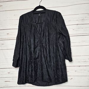 Lucky Brand Darcy Black Embroidered Button Down Shirt